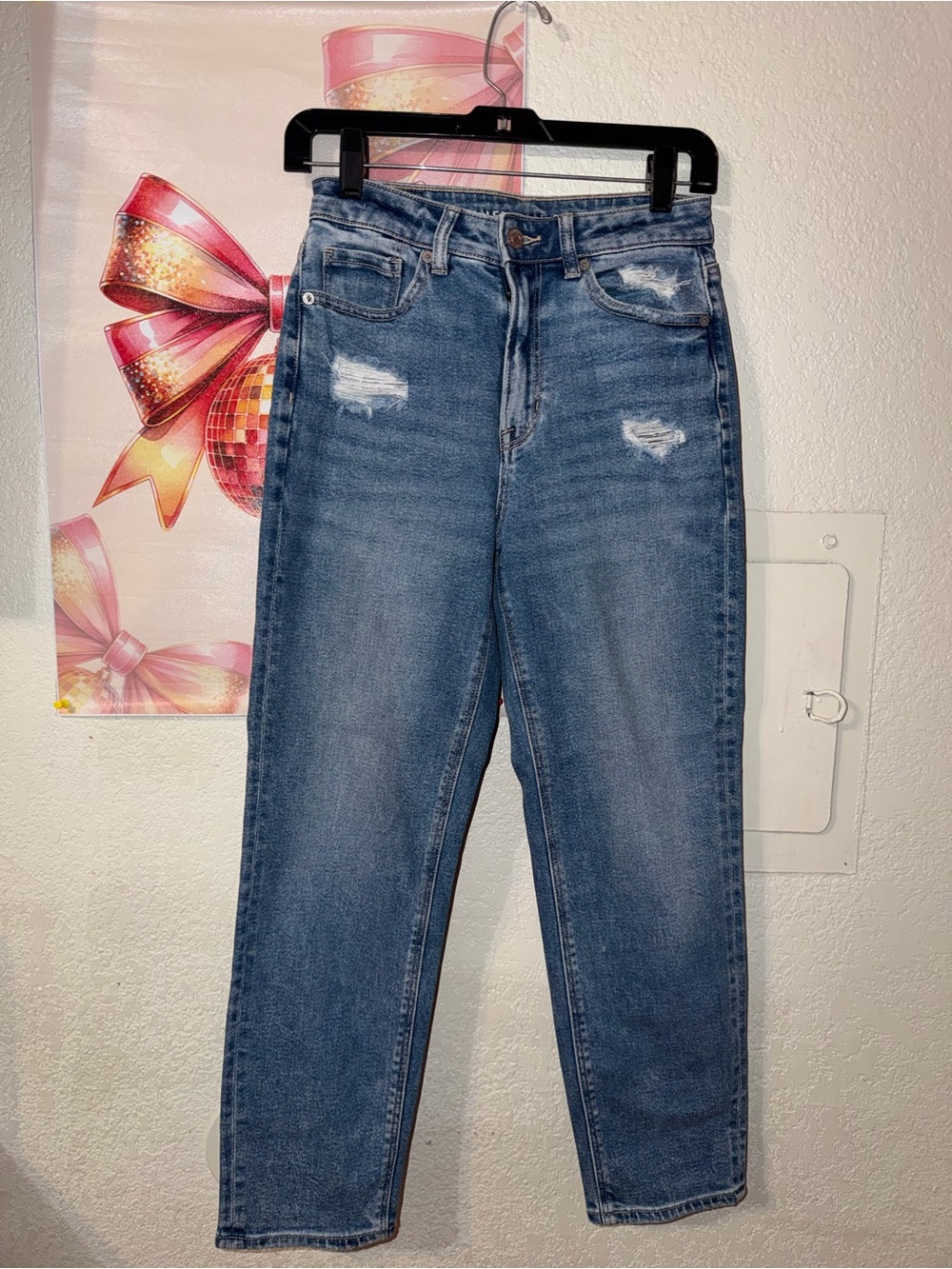 American Eagle Outfitters Straight-Leg Distressed Blue Jeans